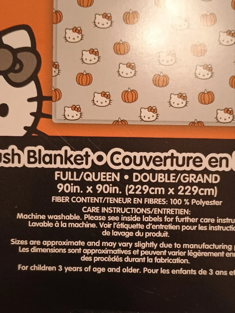 NWT Hello Kitty Halloween Grey Blanket Full Queen 90x90 Pumpkin Bows Viral